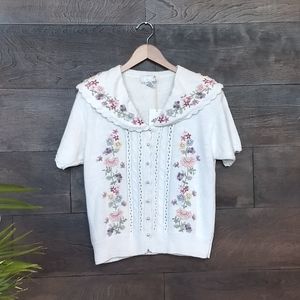 Vintage Shortsleeve Floral Cardigan, Sailor Collar